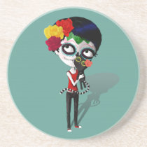 Spooky Dia de Los Muertos Girl coasters