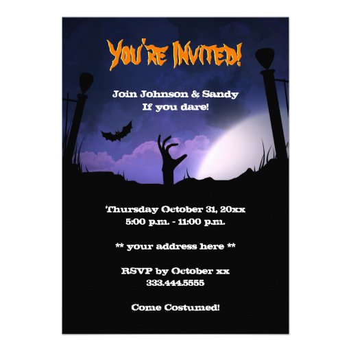 Spooky Ghost Graveyard Pumpkin Halloween Party Personalized Invites