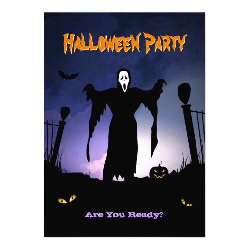 Spooky Ghost Graveyard Pumpkin Halloween Party Personalized Invites (front side)