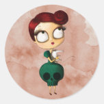 Spooky girl with Opossum Round Sticker