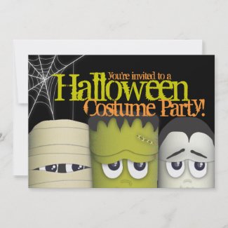 Spooky Monsters &amp; Mummy Halloween Costume Party Custom Invitations