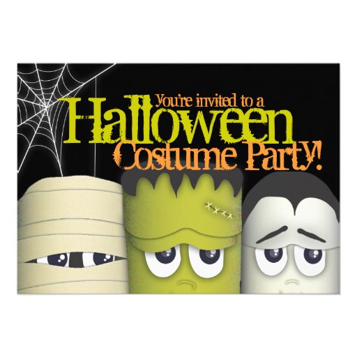 Spooky Monsters & Mummy Halloween Costume Party Custom Invitations (front side)