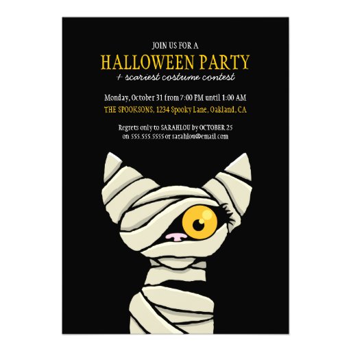 Spooky Mummy Cat Halloween Party Invitations (front side)