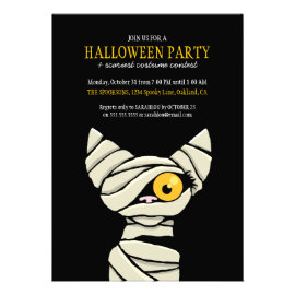 Spooky Mummy Cat Halloween Party Invitations
