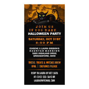 Spooky Orange & Black Cat Halloween Party Invite