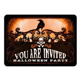 Spooky Orange & Black Raven Halloween Party Invite