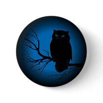 Spooky Owl Blue Moon Pinback Button