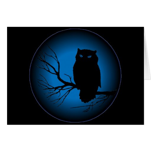 Spooky Owl Blue Moon Greeting Cards