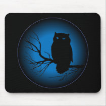Spooky Owl Blue Moon Mousepad