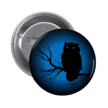 Spooky Owl Blue Moon Pinback Button