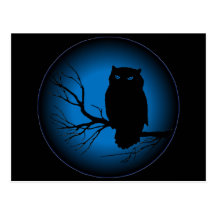 Spooky Owl Blue Moon Post Card