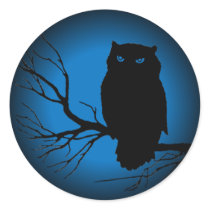 Spooky Owl Blue Moon Round Stickers