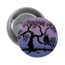 Spooky Owl In Tree Button