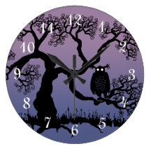 Spooky Owl In Tree Round Clock