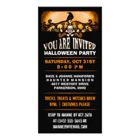 Spooky Raven Orange & Black Halloween Party Invite