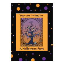 Spooky Tree & Spider Web Halloween Invitation