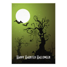Spooky Trees Bats Spiders Full Moon Halloween Personalized Invitations