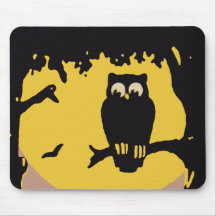 Spooky Vintage Halloween Owl, Tree with Full Moon Mouse Pads
