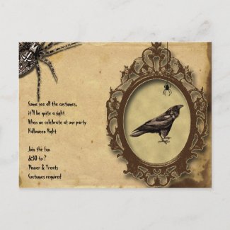 Spooky Vintage Raven and Spider Halloween Invite postcard