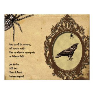Spooky Vintage Raven Spider Halloween Invitation