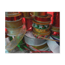 Spools of Christmas Ribbon Postcard by mlewallpapers Spools of Christmas Ribbon Postcard