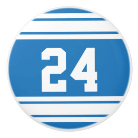 Sport Stripes Blue and White with Number Ceramic Knob