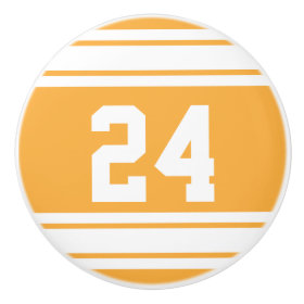 Sport Stripes Gold and White with Number Ceramic Knob