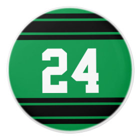 Sport Stripes Green and Black with Number Ceramic Knob