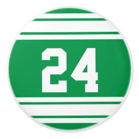 Sport Stripes Green and White with Number Ceramic Knob