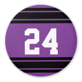 Sport Stripes Purple and Black with Number Ceramic Knob