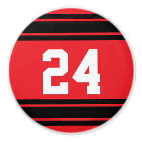 Sport Stripes Red and Black with Number Ceramic Knob