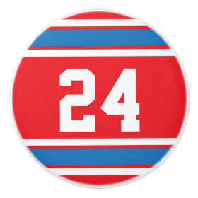 Sport Stripes Red, White and Blue with Number Ceramic Knob