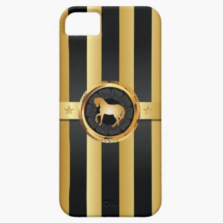 Sport Style Black Stripes Gold Horse iPhone 5 Case