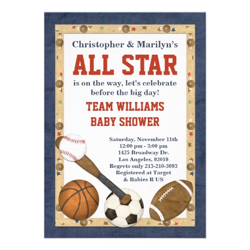 Sports All Star Baby Shower Invitation (front side)