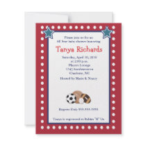 Sports All Stars Red Border Baby Shower Invitation by allpetscherished Sports All Stars Red Border Baby Shower Invitation