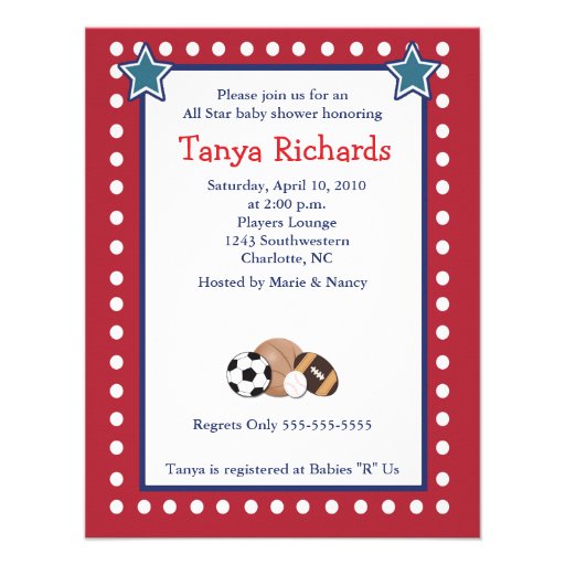 Sports All Stars Red Border Baby Shower Invitation (front side)