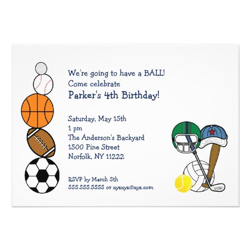 Sports Balls Birthday Party Invite for kids
