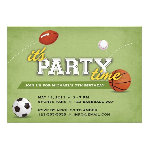 Sports Birthday Party Invitation (front side)