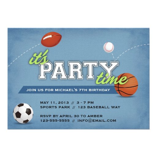 Sports Birthday Party Invitation (front side)