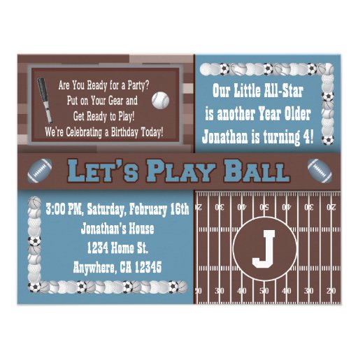 Sports Birthday Party Invitations (front side)