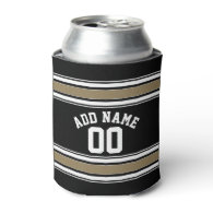 Sports Jersey Black and Gold Stripes Name Number Can Cooler