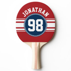 Sports Jersey Navy Blue & Red Stripes Name Number Ping-Pong Paddle