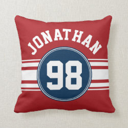 Sports Jersey Navy Blue & Red Stripes Name Number Pillow