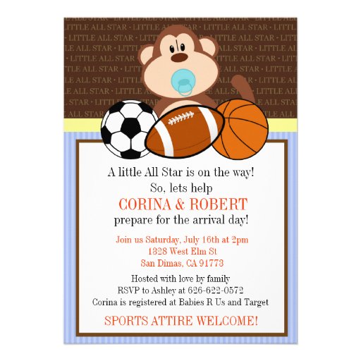 Sports Monkey Baby Shower Invite