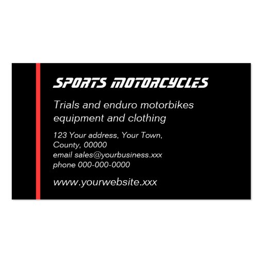 Sports Motorcycles business card (back side)