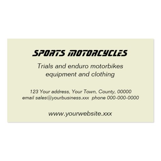 Sports Motorcycles business card (back side)