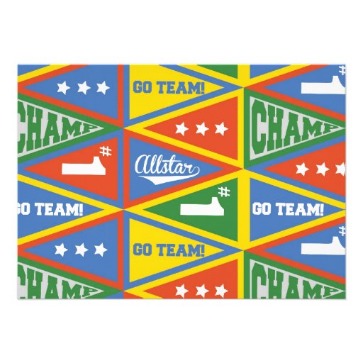 Sports Pennants Boys Birthday Invitation
