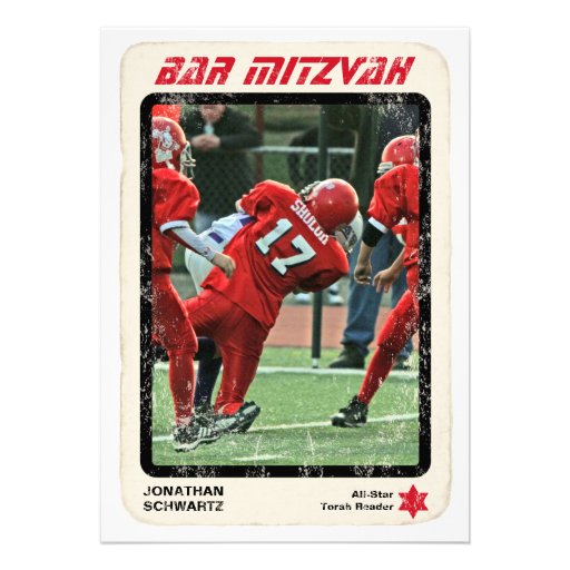 Sports Star Bar Mitzvah Invitation, Red (front side)