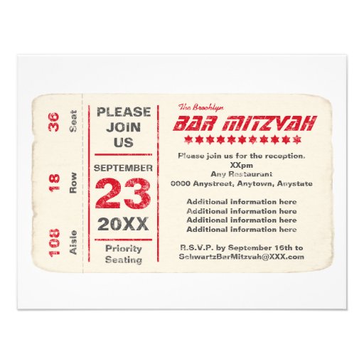 Sports Star Bar Mitzvah Reception Card, Red Custom Invites (front side)