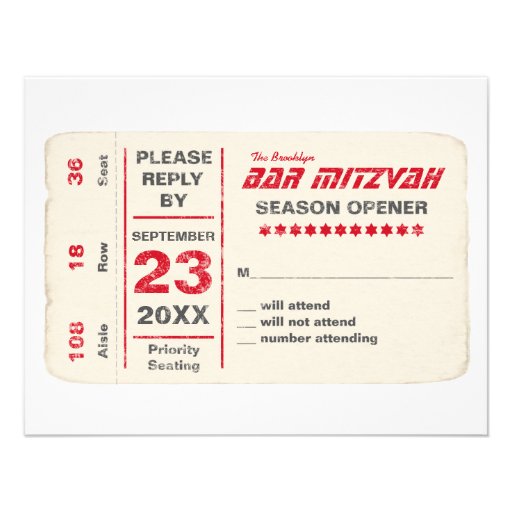 Sports Star Bar Mitzvah Reply Card, Red Custom Invitations (front side)